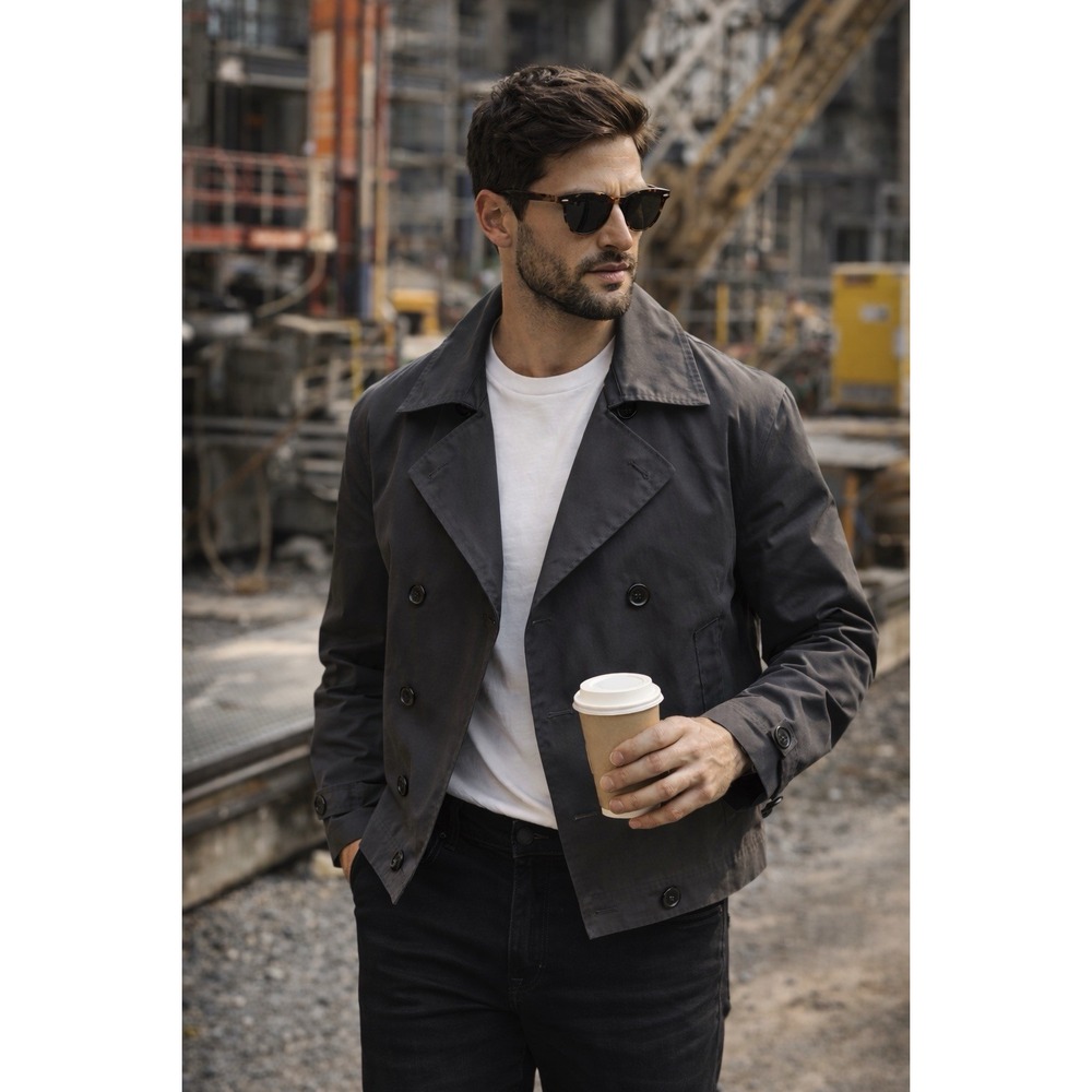 Theory Cropped Trench Jacket Gray Double Breasted Quiet Luxury NWT XL MSRP $395